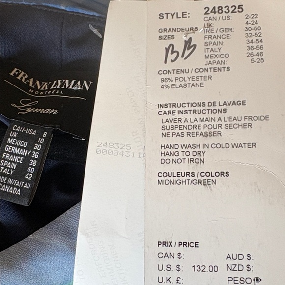 Frank Lyman floral chiffon overlay dress, navy blue w/colorful overlay, size 8 - Picture 7 of 7